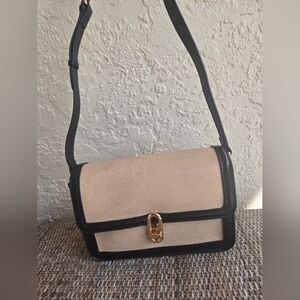 Jules Kae Two-Tone Structured Crossbody – Cream & Black – Gold Hardware